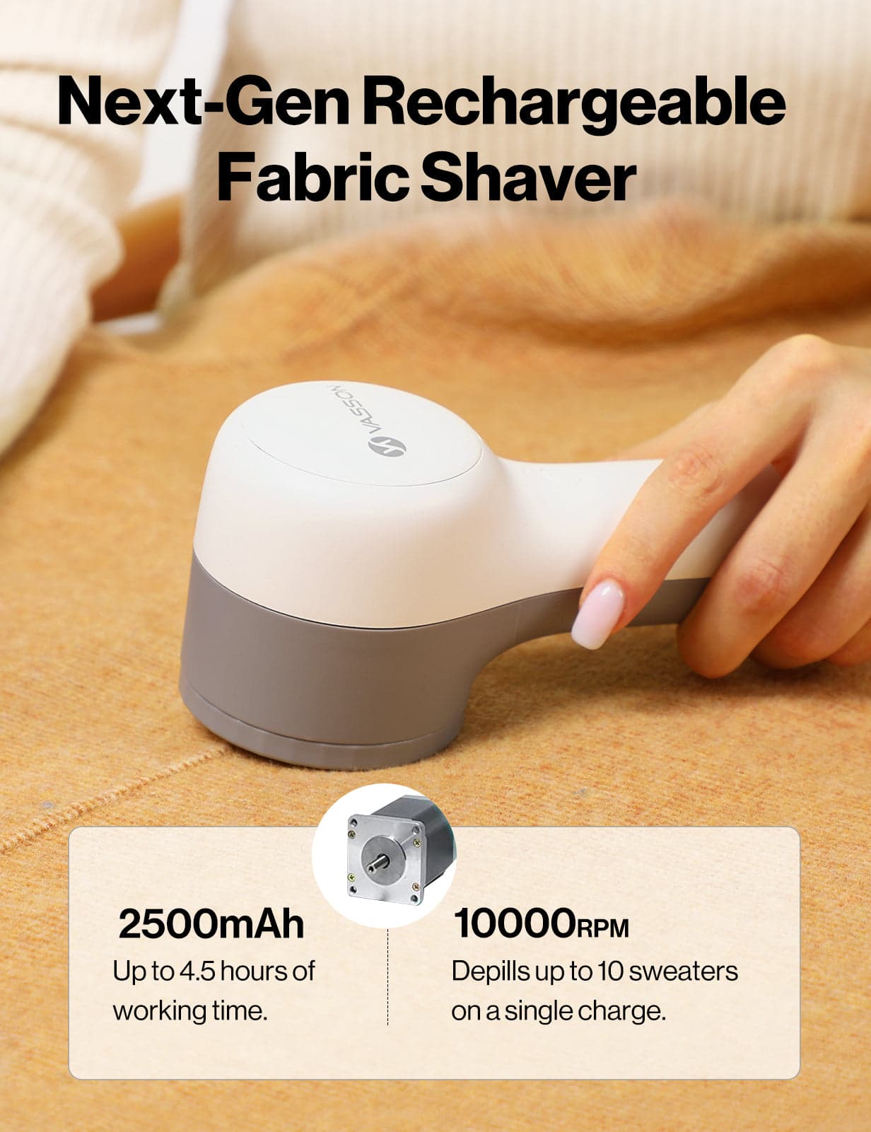 VASSON Fabric Shaver, Sweater Shavers to Remove Pilling, High-Perf Defuzzer, Rechargeable Electric Lint Shaver for Fuzz and Lint Balls from Clothing, Upholstery, Bedding 2