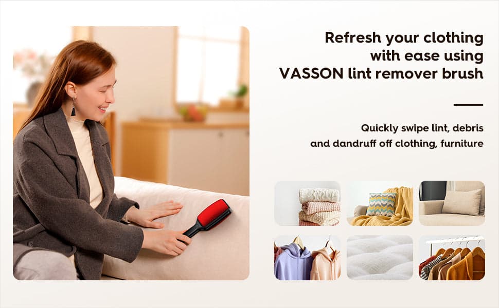 VASSON Lint Brush, Double-Sided Lint Remover Brush, Lint Brushes for Clothes, Reusable Velvet lint Brush, Coat Lint Brush 2